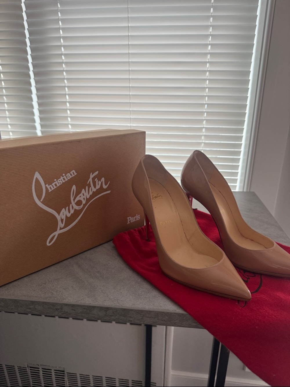 Christian Louboutin Patent Nude Pumps with Red Dust Bag